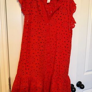 H&M Women’s Red Eyelet Ruffle Dress size Medium
